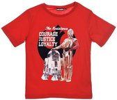 Star Wars - T-shirt - R2D2 & C3PO - Model "Courage, Justice & Loyalty" - Rood - 104 cm - 4 jaar - 100% Katoen