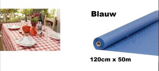 Blauwe tafelrol van 120cm x 50m met een subtiel patroon.
