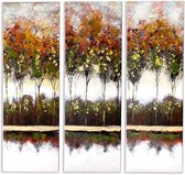 Canvas Schilderijen -Muurdecoratie woonkamer- Handgeschilderd- 3-Luik Autumn Trees - 90X90 cm