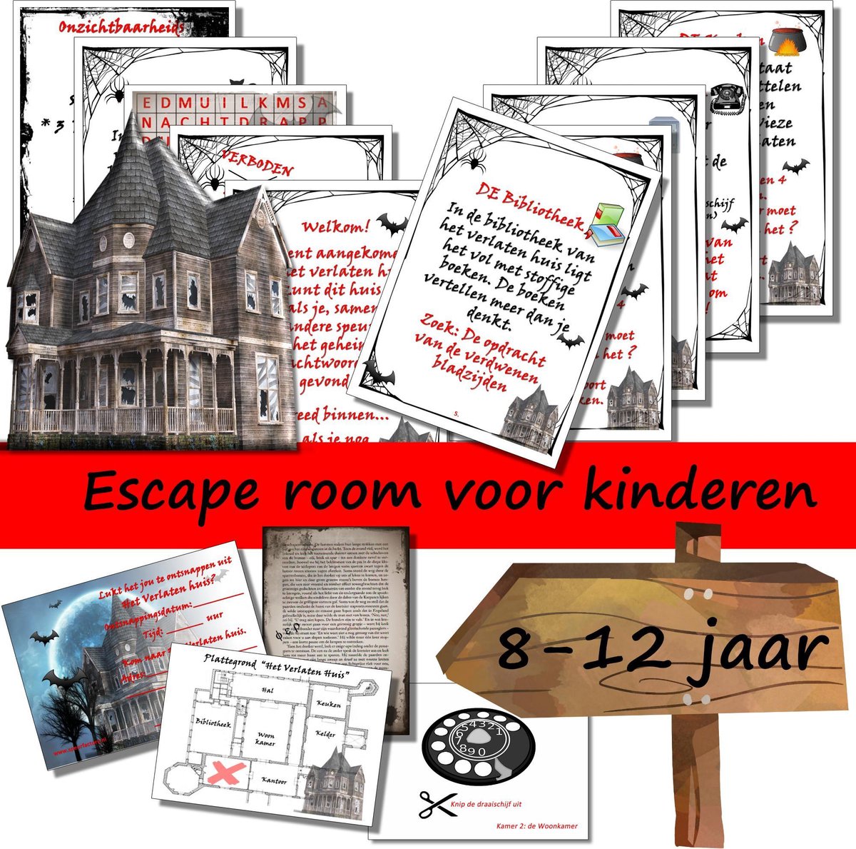 Escape room voor kinderen - Het verlaten huis - kinderfeestje - breinbreker - 8 t/m 12 jaar - compleet draaiboek - print zelf uit! - Speurfactory
