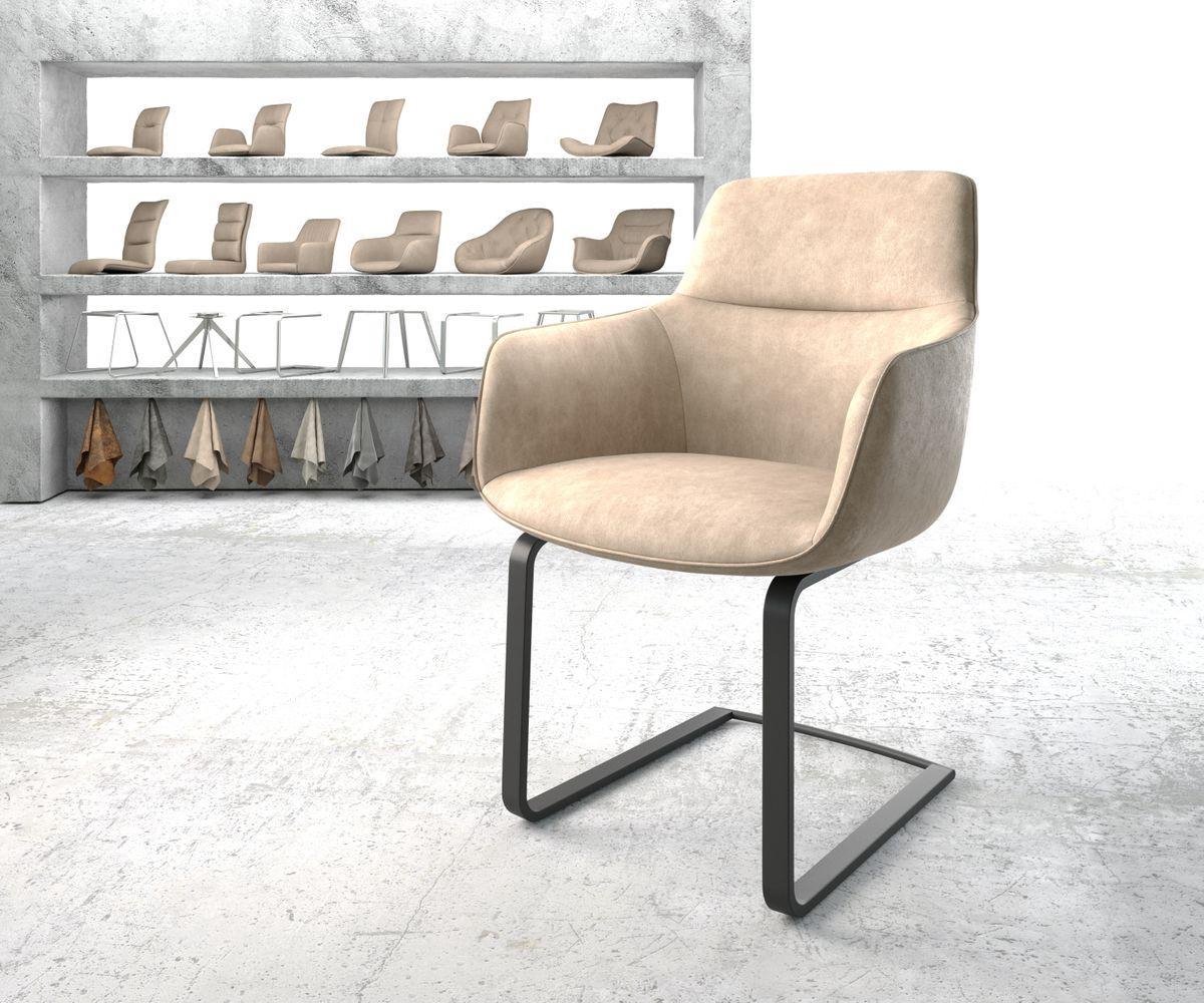 DELIFE Sledestoel Pejo-Flex sledemodel vlak zwart microvelours beige vintage pocketveer kern