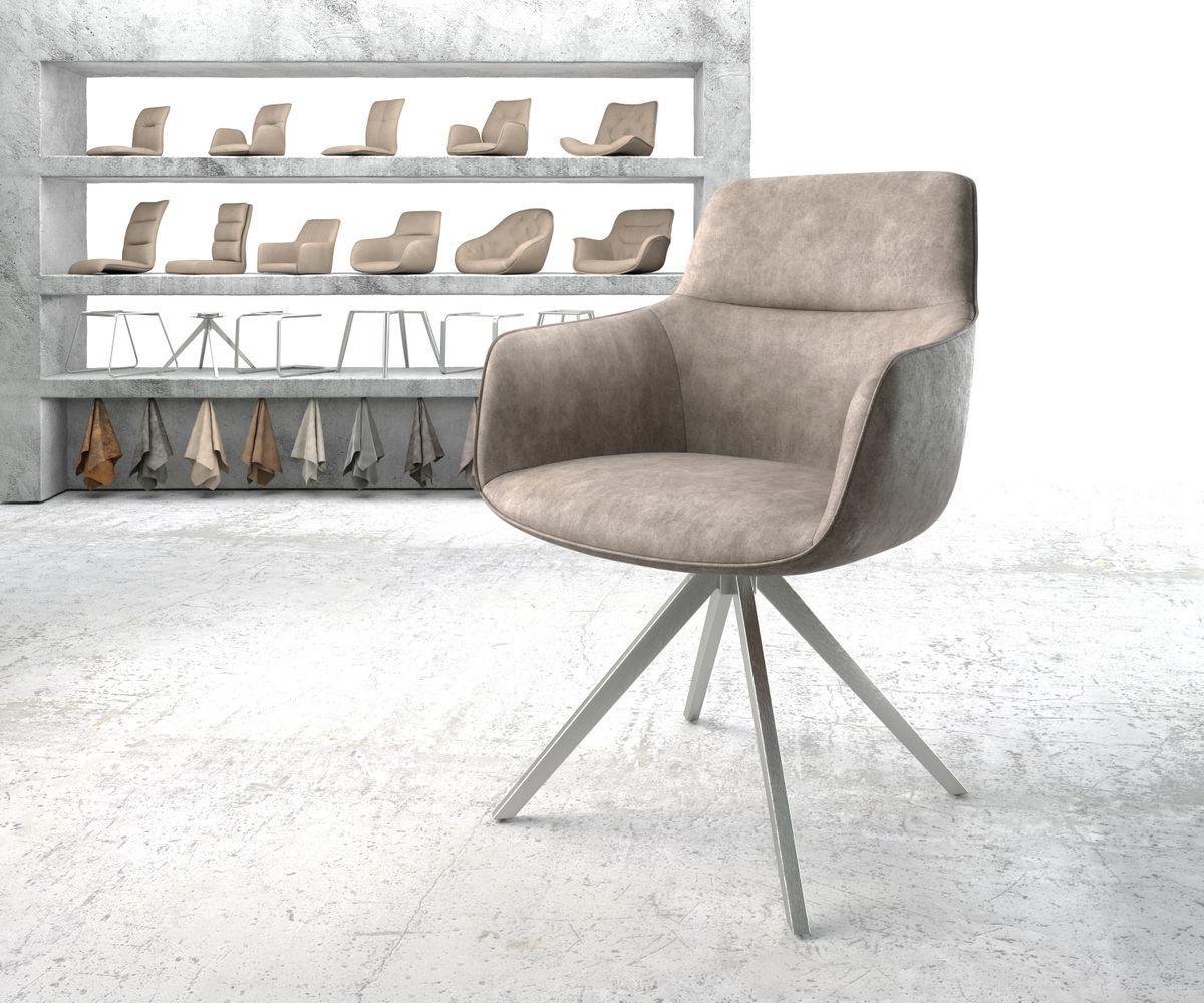 DELIFE Gestoffeerde-stoel Pejo-Flex kruisframe hoekig roestvrij staal microvelours taupe vintage pocketveer kern Beige
