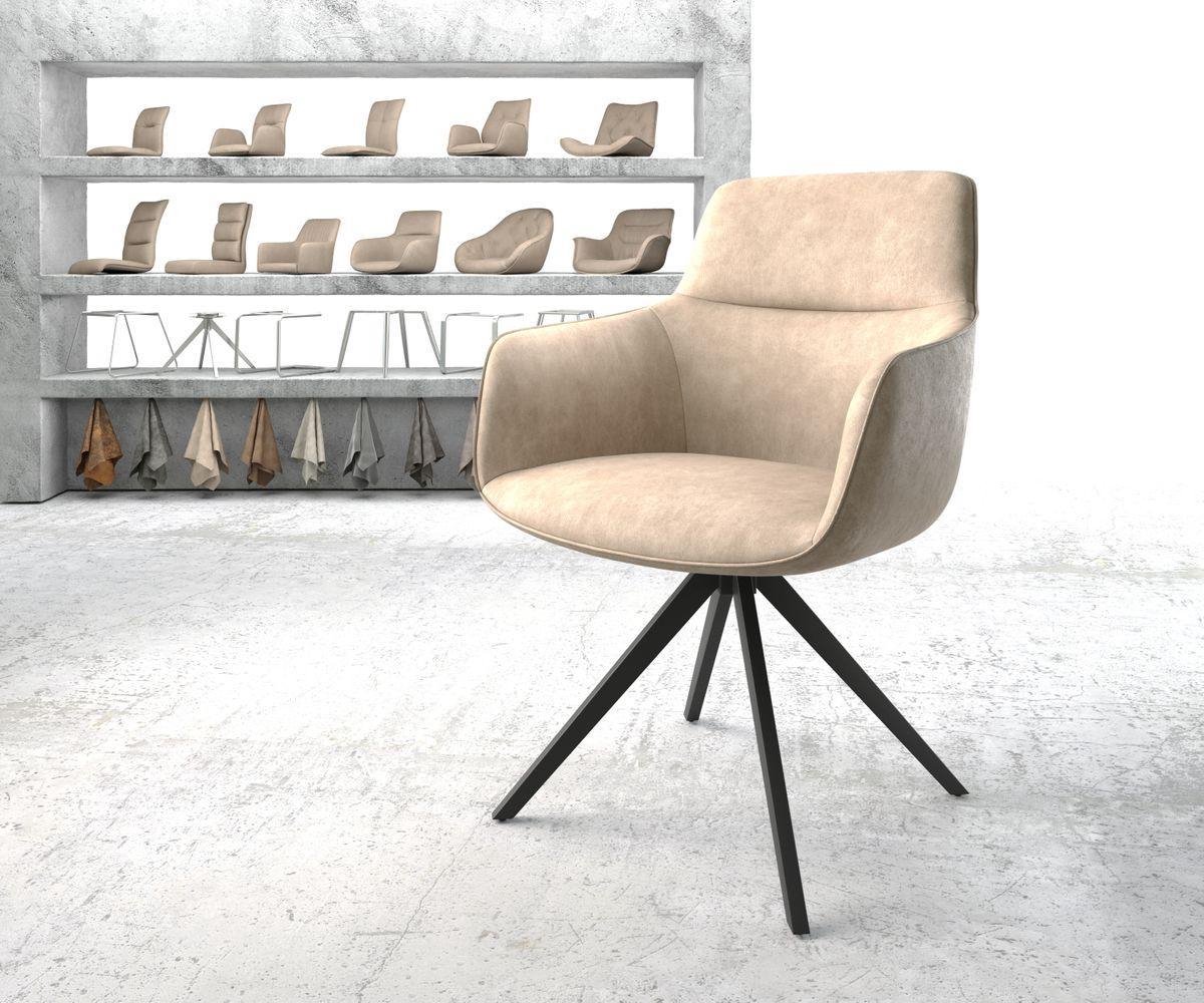DELIFE Gestoffeerde-stoel Pejo-Flex kruisframe hoekig zwart microvelours beige vintage pocketveer kern