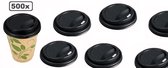 500x BIO Deksel zwart voor koffiebeker 180ml en /of 240ml Coffee to go beker 80mm