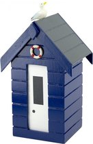 Spaarpot strandhuis - blauw - 15 cm