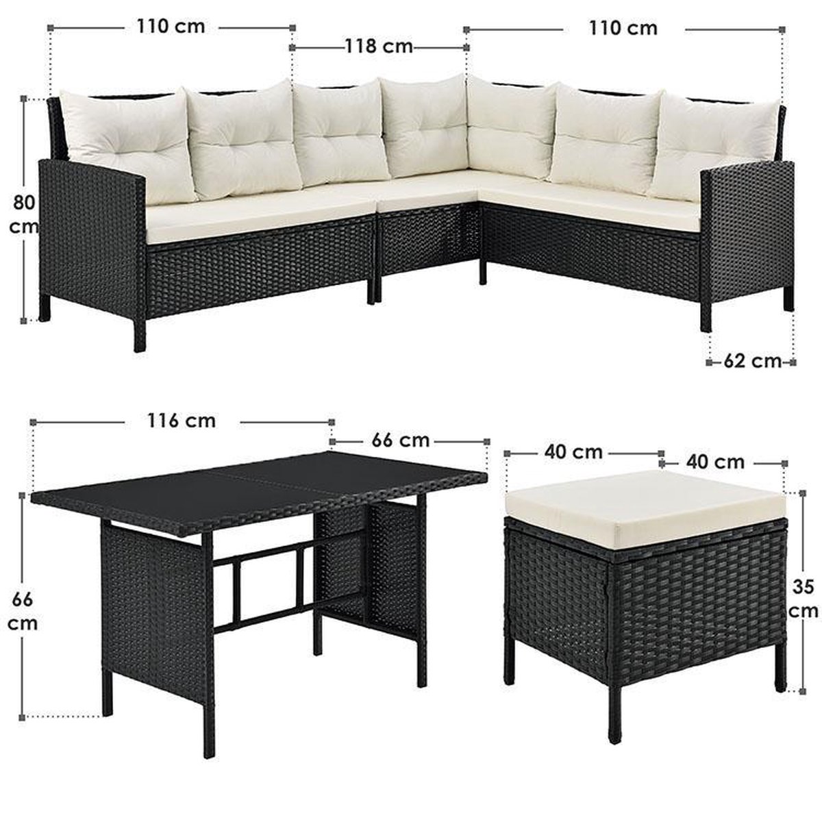 Juskys Loungeset Manacor - Polyrotan - Zwart/wit thumbnail 3