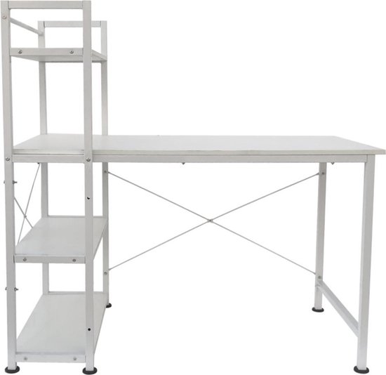 Table d'ordinateur de bureau Tough - 3 étagères de rangement - blanc industriel moderne - bois métal
