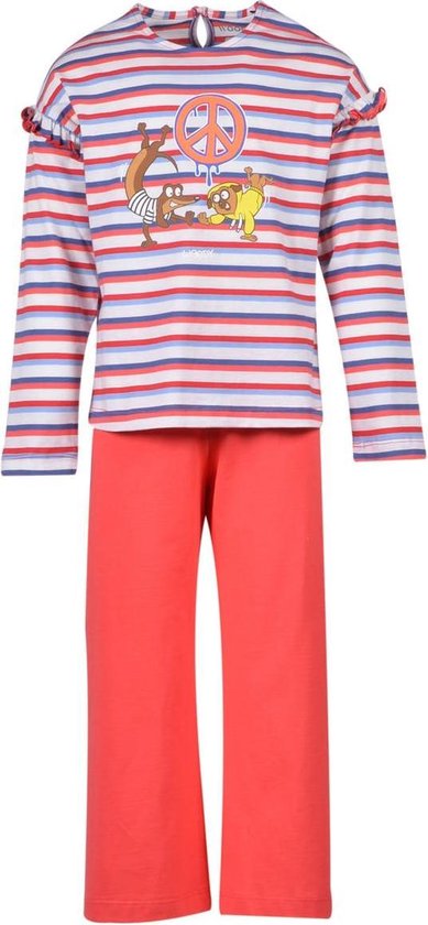 Woody pyjama meisjes/dames - rood/blauw streep - hond - 201-1-PLG-S/914 -  maat 128 | bol.com