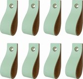 8x Leren handgrepen 'de lus' - maat L (22,2 x 2,5 cm) - MINT - incl. 3 kleuren schroefjes (handgreepjes - leren grepen - greepjes - leren lusjes)