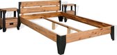 Bedframe met 2 nachtkastjes 140x200 cm acaciahout en staal