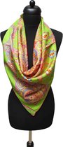 ThannaPhum Luxe zijden sjaal - fel groen multicolor 85 x 85 cm