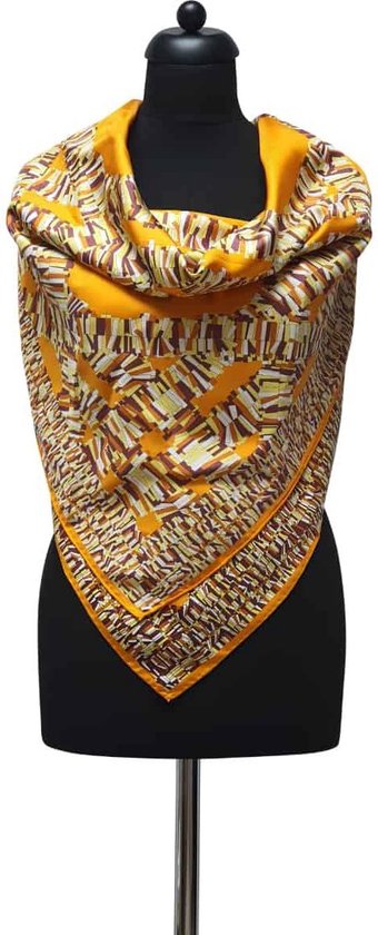 ThannaPhum Luxe zijden sjaal - oranje multicolor 85 x 85 cm