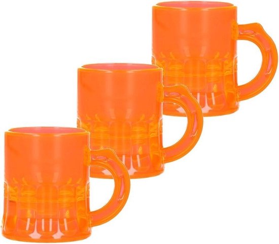10x Shotglas/shotjes fluor oranje UV glaasjes/glazen met handvat 2,5cl - Herbruikbare shotglazen - Koningsdag/kroeg/bar/cafe shot/shotjes glazen