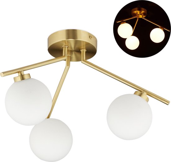 relaxdays plafondlamp 3-lichts - metaal - eettafel lamp - voor woon- en slaapkamer - G9