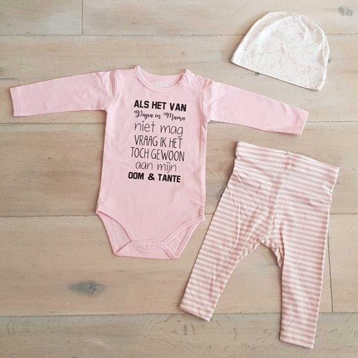 Baby Meisjes Setje 3-delig newborn | maat 74-80 | roze tekst oom en tante | Baby Kleding Cadeau - Kraam Romper set - Babyshower setje zwangerschap aankondiging – foto 2