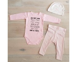 Baby Meisjes Setje 3-delig newborn | maat 74-80 | roze tekst oom en tante | Baby Kleding Cadeau - Kraam Romper set - Babyshower setje zwangerschap aankondiging