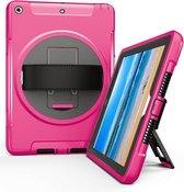 360 graden draaibare, rugged case geschikt voor de iPad 9.7 (2017 & 2018) met screenprotector roze, zeer geschikt voor Horeca, Retail en School