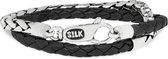 SILK Jewellery - Zilveren Wikkelarmband - Fox - 265BLK.1 - zwart leer - Maat 1