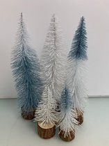 Luxe kerstboompjes - wit/blauw glitter - 5 stuks