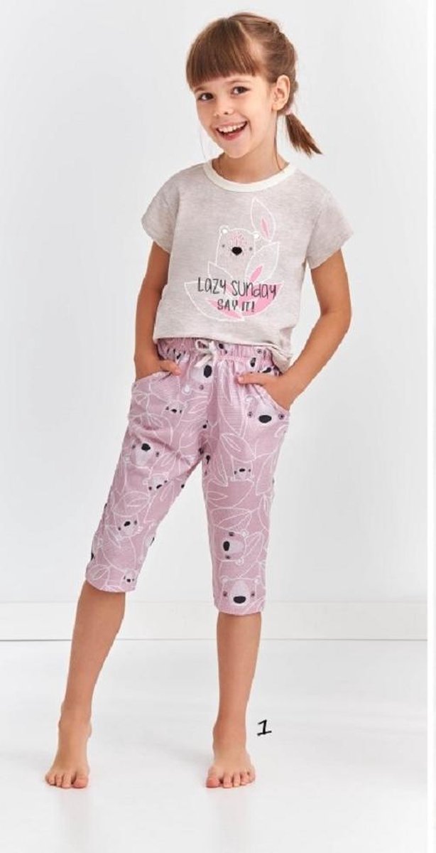 Taro Pyjama Beki met 3/4-broek. Maat: 110 cm / 5 jaar. Ecru multi