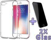 HB Hoesje Geschikt voor Apple iPhone 7 & 8 - Siliconen Back Cover & 2X Glazen Screenprotector - Transparant