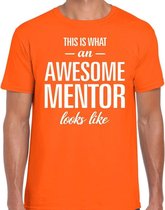 Awesome mentor cadeau t-shirt oranje voor heren S