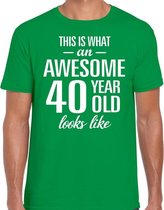 Awesome 40 year / 40 jaar cadeau t-shirt groen heren L