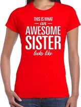 Awesome sister tekst t-shirt rood dames XS