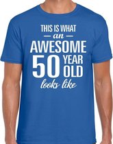 Awesome 50 year / 50 jaar cadeau t-shirt blauw heren L