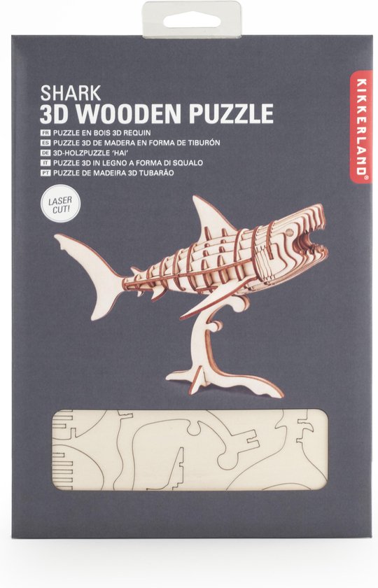 Kikkerland 3D puzzel van hout - In de vorm van een Haai - Zeedier - DIY