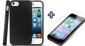 iPhone 5, 5S & SE Hoesje - Siliconen Back Cover & Glazen Screenprotector - Zwart