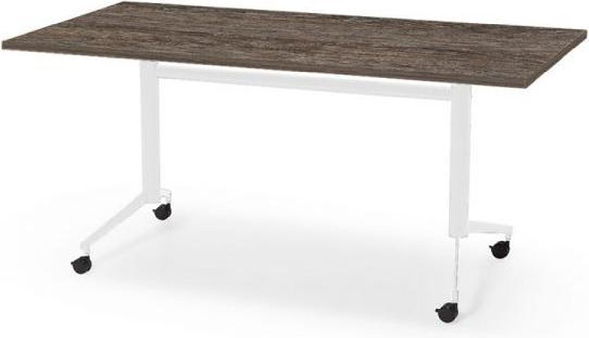 Professionele Klaptafel - inklapbare tafel - 160 x 80 cm - blad bruin eiken - wit onderstel - eenvoudig zelf te monteren - voor kantoor