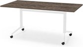 Professionele Klaptafel - inklapbare tafel - 160 x 80 cm - blad bruin eiken - wit onderstel - eenvoudig zelf te monteren - voor kantoor