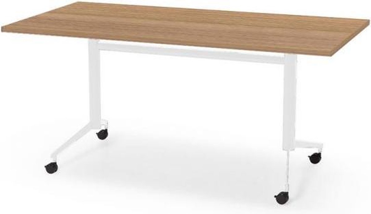 Professionele Klaptafel - inklapbare tafel - vergadertafel - 160 x 80 cm - blad havana - wit onderstel - eenvoudig zelf te monteren - voor kantoor