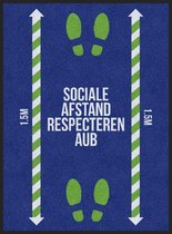Vloerkleed Tapijt Message Mat - Sociale Afstand Respecteren AUB - 115x85 - COVID-19 -Wasbaar