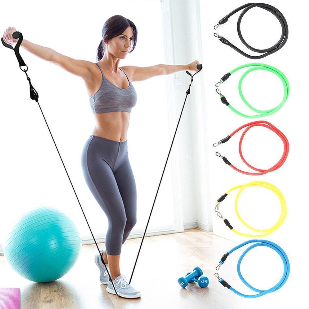 Fitness set FlinQ - 11-delige fitness-set met o.a. 5 weerstandsbanden |  VakantieVeilingen.nl | Bied mee