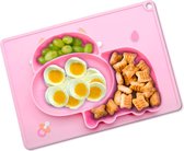 Siliconen Baby Placemat - 2-in1 Antislip Babybord - Vaatwasserbestendig - Koe - Roze