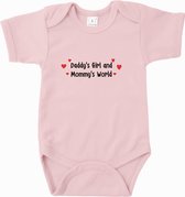 Baby rompertje Daddy's girl and mommy's world | Korte mouw 74/80 Licht roze