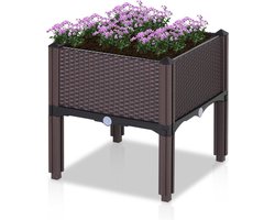 Vierkante bloembak op poten - Plantenbak vierkant - Rattan look - Bruin - 40x40x44 cm