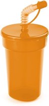5x Afsluitbare drinkbekers oranje 400 ml met rietje - sport bekers/limonade bekers 5 stuks - peuters/kinderen