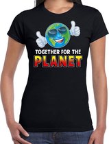 Funny emoticon t-shirt Together for the planet zwart voor dames 2XL