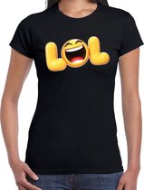 Funny emoticon t-shirt LOL zwart voor dames S