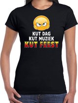 Funny emoticon t-shirt Kut dag kut muziek kut feest zwart voor dames - Fun / cadeau shirt S
