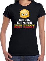 Funny emoticon t-shirt Kut dag kut muziek kut feest zwart dames S