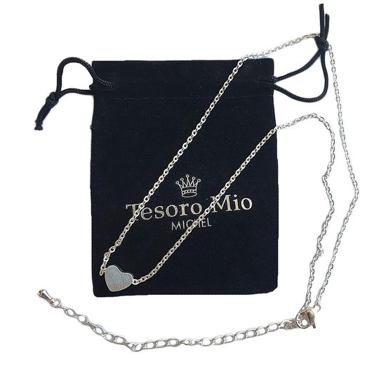 Tesoro Mio Michel - TMM Basics - Collier avec pendentif coeur - Acier inoxydable 304 plaqué argent - 36 + 7 cm Ajustable - Incl. Emballage cadeau et chiffon de nettoyage pour l' Argent