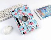 P.C.K. Hoesje/Boekhoesje/Bookcover/Case draaibaar blauw met roze bloemen print geschikt voor 10 inch Tablets universeel MET PEN