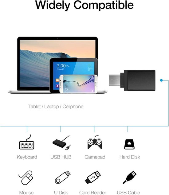 OTG USB Type C 3.1 Data connector USB 3.0 vrouwelijk Metaal voor Telefoons \ Smartphones \ Tablets - zwart
