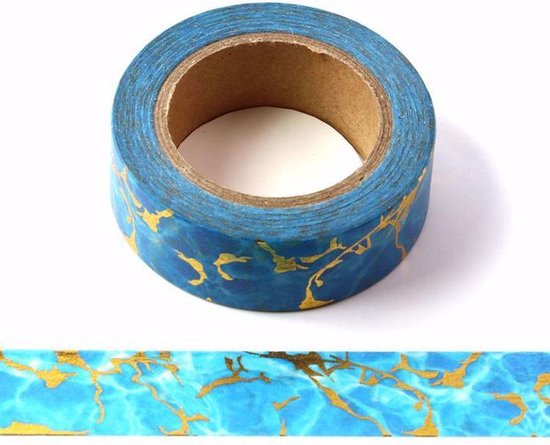 Parameters Bliksem binden Washi tape met blauwe marmer en gold foiling | 15mm x 10m | bol.com