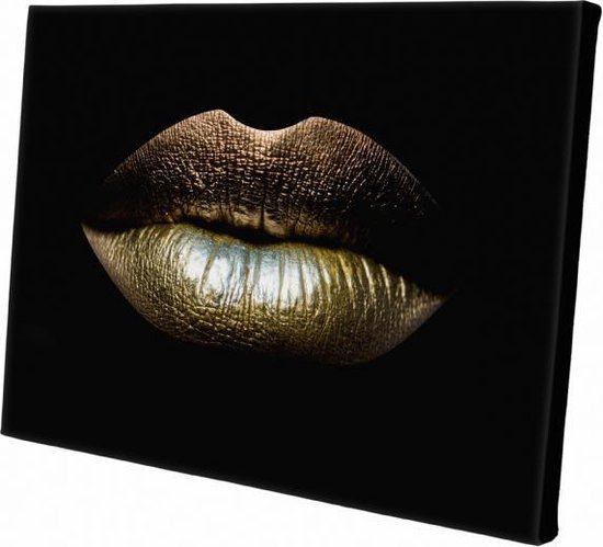 Lips Gold | Kuster Style | 60 x 40 CM | Wanddecoratie | Schilderij | Canvasdoek | Schilderij op canvas