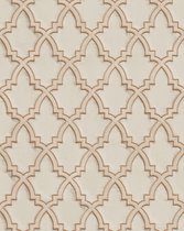 Etnisch behang Profhome DE120023-DI vliesbehang hardvinyl warmdruk in reliëf gestempeld met ornamenten en metalen accenten beige goud 5,33 m2